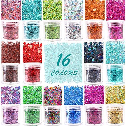 Holographic Chunky Glitter Sequins 16 Colors Mixed Cosmetic Glitter for Face ...