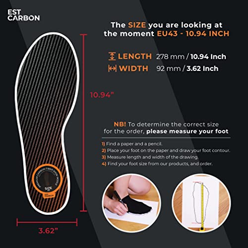 Carbon Fiber Insole, 1 Piece, Shoe Insert, Rigid - Strong, Orthotic Shoe Stif...