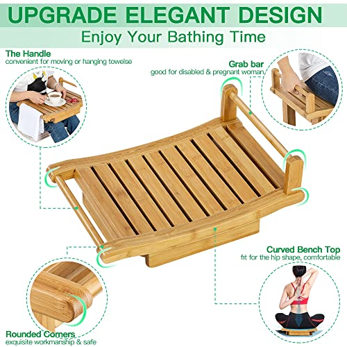 ETECHMART Bamboo Shower Bench with Storage Shelf, 2-Tier Spa Seat Bath Stool ...