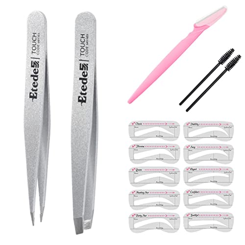 Precise Eyebrow Tweezers with Unique Shiny Silver Paint,1 Slant tweezers + 1 ...