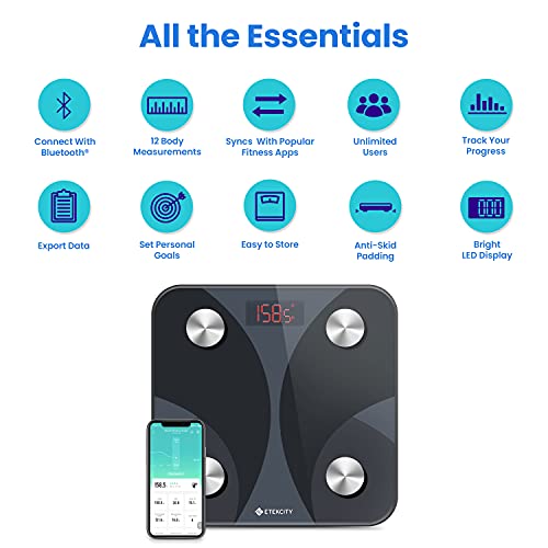 Etekcity Smart Digital Bathroom Weighing Scales with Body Fat and Water Weigh...