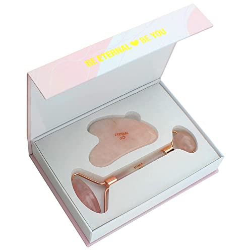 Eternal Rose Pink Jade Facial Roller Stick & Gua Sha Stone Rock Massager - An...
