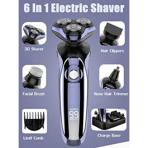 Electric Shaver,Hair Clippers Men's Rotary Shavers 4 in 1 Rechargeable Wet & ...
