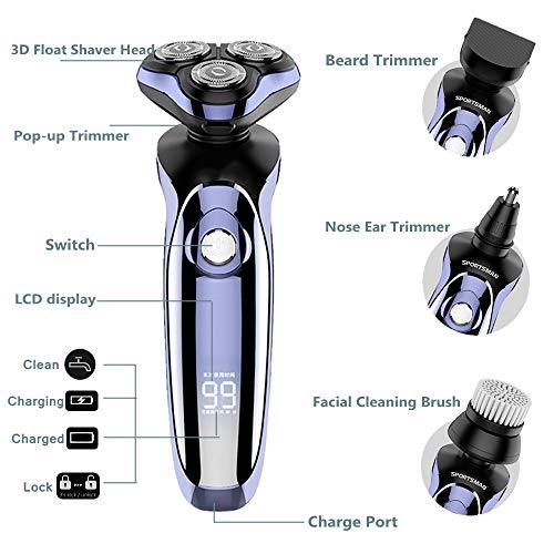 Electric Shaver,Hair Clippers Men's Rotary Shavers 4 in 1 Rechargeable Wet & ...