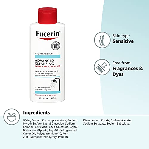 Eucerin Advanced Cleansing Body and Face Cleanser - Fragrance and Soap Free f...