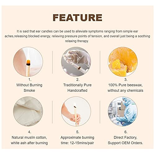 Ear Candles Wax Removal, Set of 20 Beeswax Ear Wax Candles for Ear Candling W...