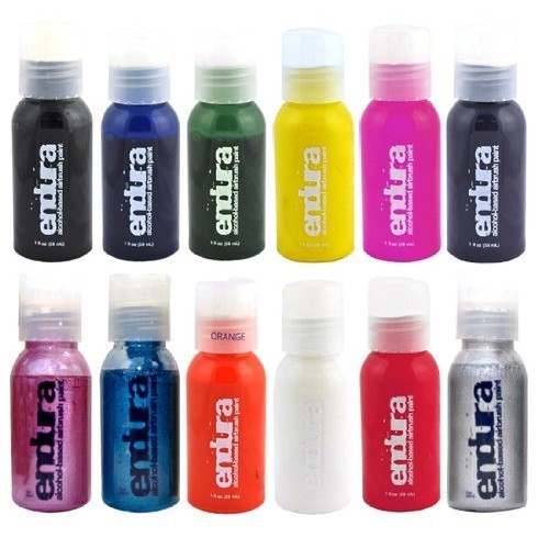 12 Color Endura Airbrush Body Art Paint Set in 1 oz Bottles