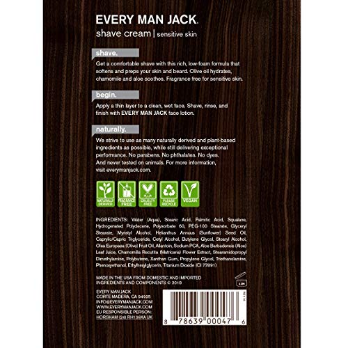 Every Man Jack Shave Cream Sensitive Skin Fragrance-free, 6.7 Oz