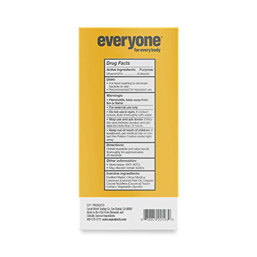 Everyone Hand Sanitizer Wipes, 1 Pack of 30 Towelettes, Coconut and Lemon, Pl...