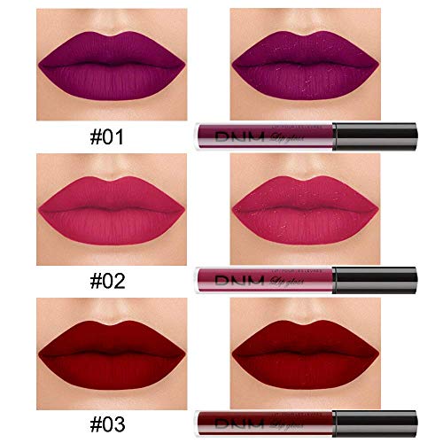 3Pcs Matte 24-hour Liquid Lipstick Sets,DNM Matte Dark Red Purple Lipstick Li...
