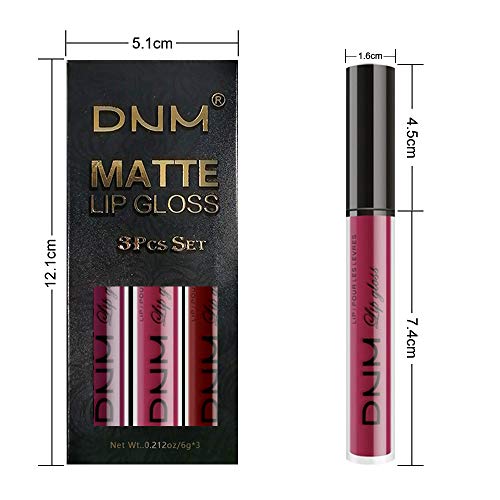 3Pcs Matte 24-hour Liquid Lipstick Sets,DNM Matte Dark Red Purple Lipstick Li...