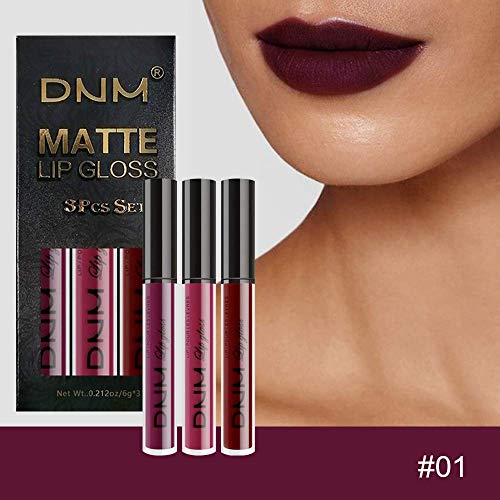 3Pcs Matte 24-hour Liquid Lipstick Sets,DNM Matte Dark Red Purple Lipstick Li...