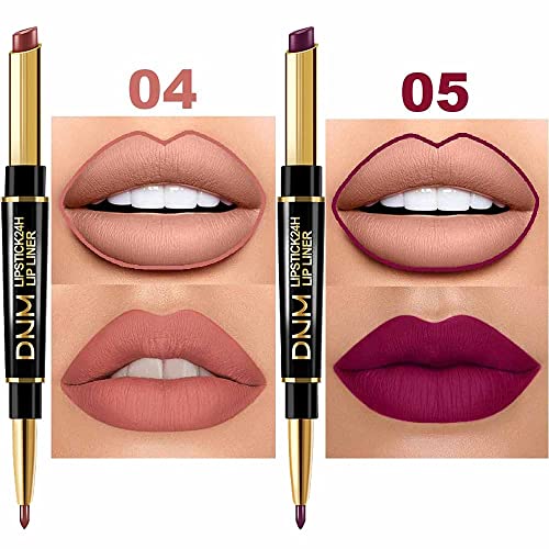 6Pcs Lip Liner and Lipstick Makeup Set,DNM Nude Matte Mat Matt Lipstick 24H a...