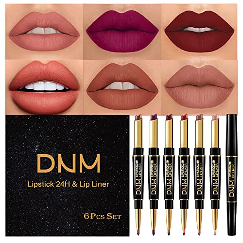 6Pcs Lip Liner and Lipstick Makeup Set,DNM Nude Matte Mat Matt Lipstick 24H a...