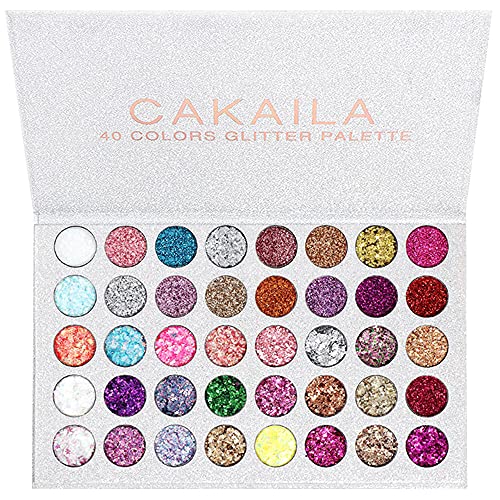 CAKAILA 40 Colors Glitter Sparkle Glittery Eyeshadow Makeup Palette Pallet, R...