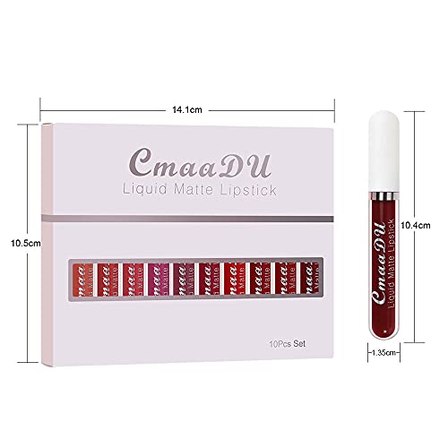 evpct 10Pcs Waterproof Liquid Matte Matt Lipsticks Set Matt Liquid,CmaaDU Dar...