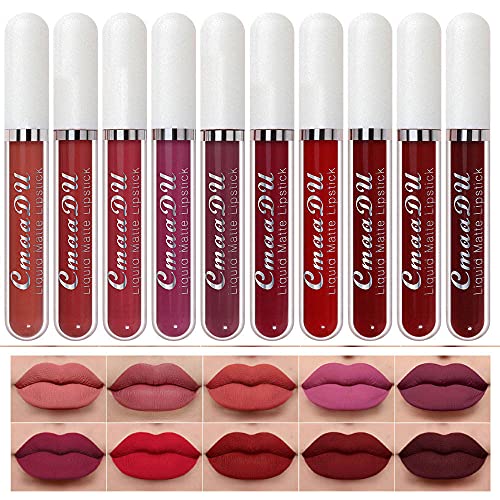evpct 10Pcs Waterproof Liquid Matte Matt Lipsticks Set Matt Liquid,CmaaDU Dar...