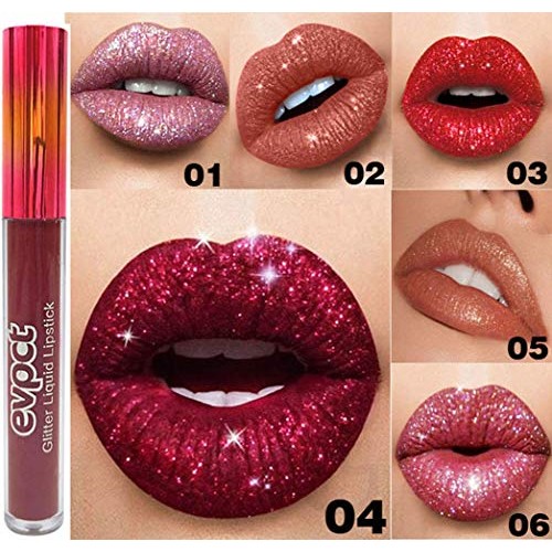 evpct 6Pcs Matte to Glitter Liquid Lipstick Long Lasting Lips Set Kit,6 Color...