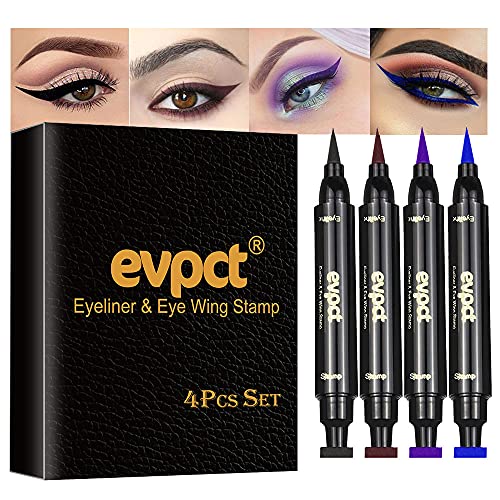evpct Winged Wing Eyeliner Stamps Wingliner Tool Sets,4 Colors Black Brown Pu...