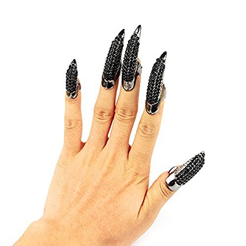 Ewanda store 10Pcs False Nails Punk Talon Claw Paw Finger Ring Knuckle Bend F...