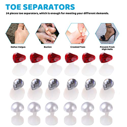 EXCEART 24pcs Silicone Toe Separators Daisy Flower Water Drop Rhinestone Toe ...