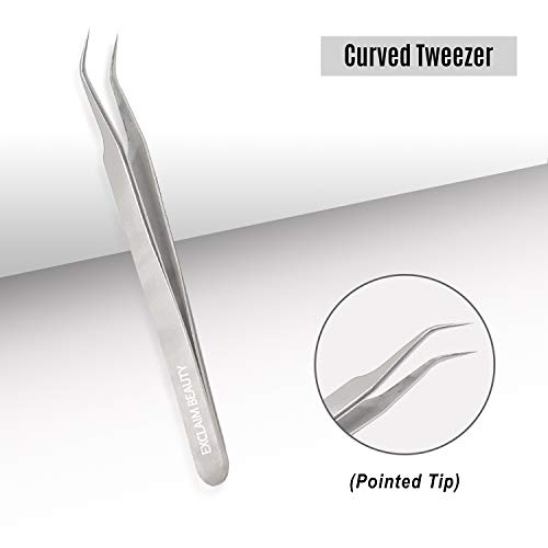 EXCLAIM BEAUTY Eyelash Extension Tweezers Straight and Curved Tip Stainless S...