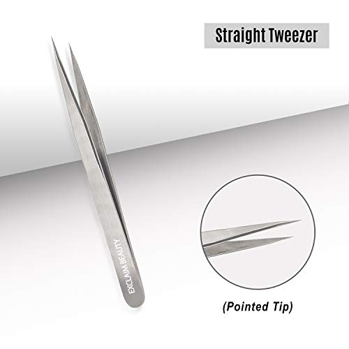 EXCLAIM BEAUTY Eyelash Extension Tweezers Straight and Curved Tip Stainless S...