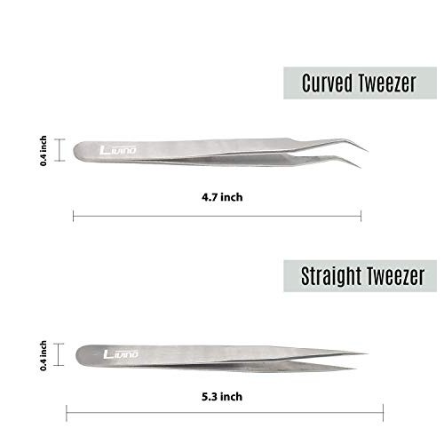 LIVINO Eyelash Extension Tweezers Straight - Set of 2 Stainless Steel Extensi...