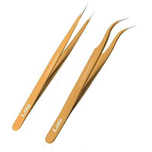 LIVINO Eyelash Extension Tweezers Straight - Set of 2 Stainless Steel Extensi...