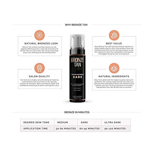 Bronze Tan Dark Self Tanner and Self Tanning Mousse For Fair to Medium Skin T...