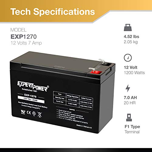 ExpertPower Standard 12V 7AH Rechargeable SLA Battery, (EXP1270-2) - 2 Pack