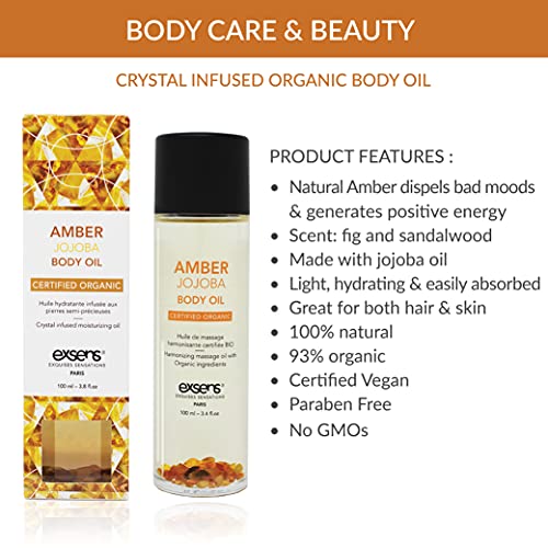 Amber Jojoba Crystal Infused Sensual Massage & Body Oil by EXSENS, Moisturize...