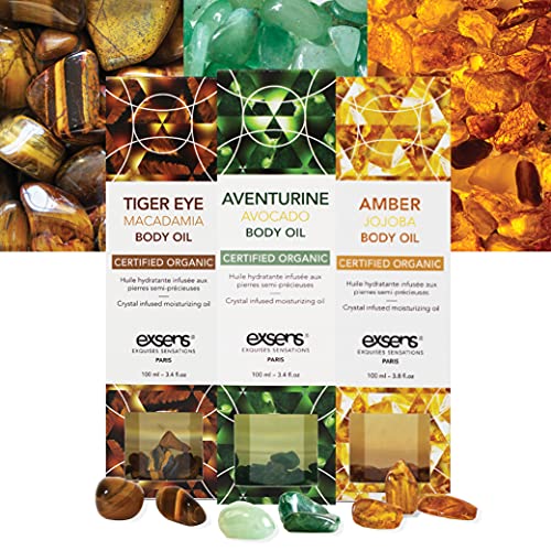 Amber Jojoba Crystal Infused Sensual Massage & Body Oil by EXSENS, Moisturize...