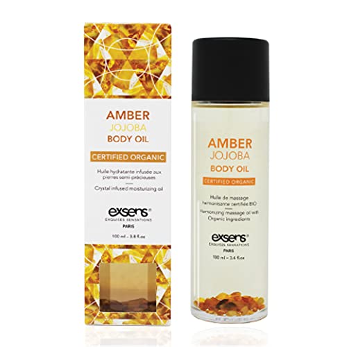 Amber Jojoba Crystal Infused Sensual Massage & Body Oil by EXSENS, Moisturize...