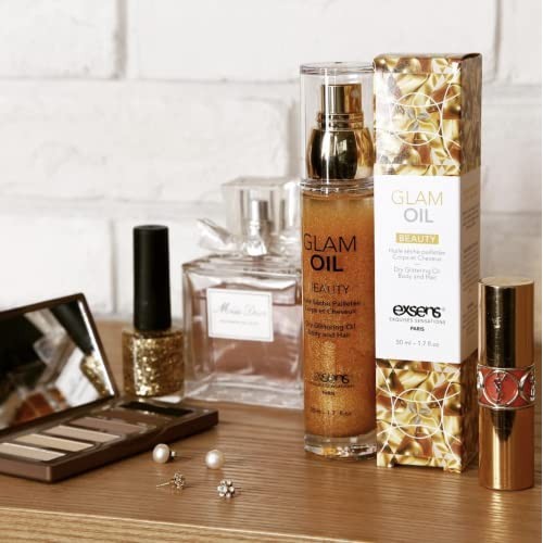 Exsens Gold Shimmering Glam Oil for Body & Hair, Nourish All Skin Types, Swee...