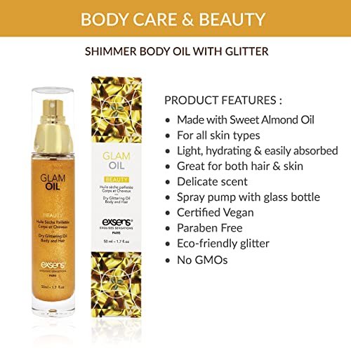 Exsens Gold Shimmering Glam Oil for Body & Hair, Nourish All Skin Types, Swee...