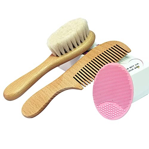 Eycikafa 3 Piece Baby Hair Brush & Comb Set, Goat Bristles Brush and Silicone...