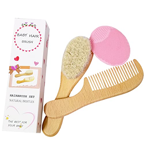 Eycikafa 3 Piece Baby Hair Brush & Comb Set, Goat Bristles Brush and Silicone...