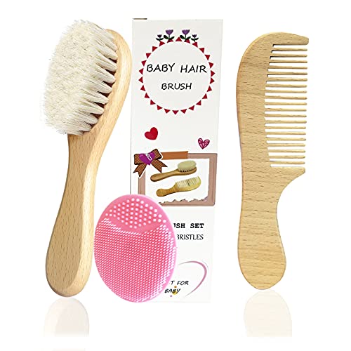 Eycikafa 3 Piece Baby Hair Brush & Comb Set, Goat Bristles Brush and Silicone...