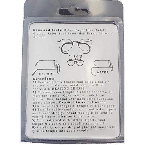 LMP Optical Rubber Cable Temple Conversion Kit for Metal Eyeglasses and Sungl...