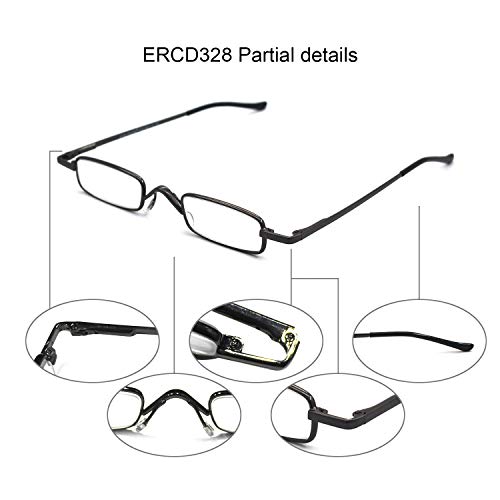 EYE ZOOM 2 Pack Metal Mini Reading Glasses with Spring Hinge Slim Light Case,...