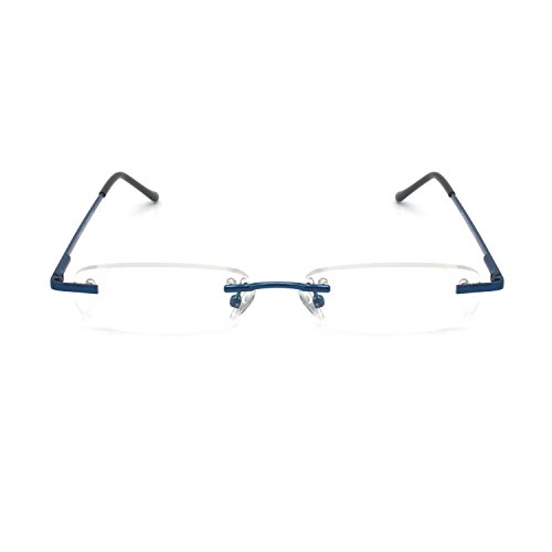 EYE ZOOM 2 Pack Rimless Reading Glasses with Slim Navy Blue and Silver Case f...