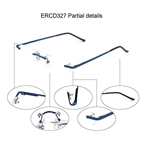 EYE ZOOM 2 Pack Rimless Reading Glasses with Slim Navy Blue and Silver Case f...