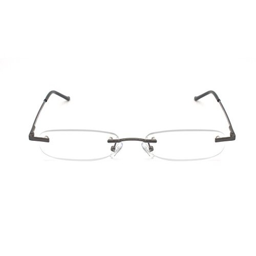 EYE ZOOM 3 Pack Rimless Reading Glasses with Slim Gun and Silver Case for Men...