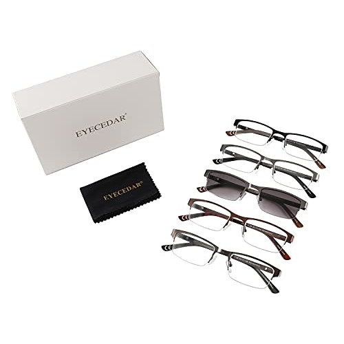 Eyecedar Metal Half-Frame Reading Glasses Men 5-Pack Spring Hinges Stainless ...