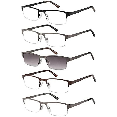 Eyecedar Metal Half-Frame Reading Glasses Men 5-Pack Spring Hinges Stainless ...