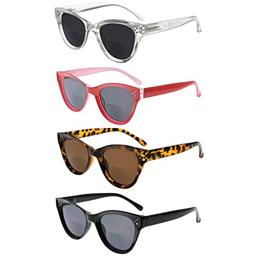 4-packing Oversize Cat-eye Bifocal Sunglasses for Women Reading Tinted Lens +...