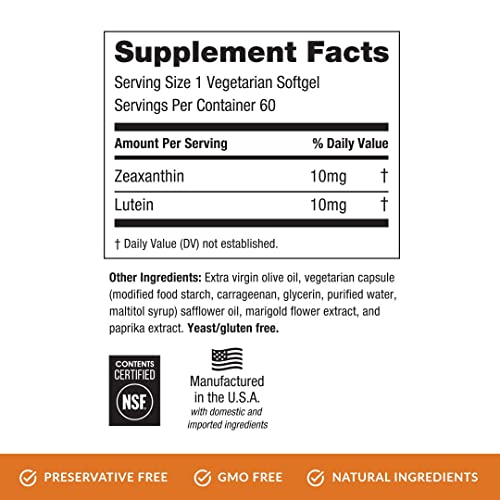 EyePromise Zeaxanthin + Lutein Eye Vitamin - 60 Softgels Capsules Made with N...