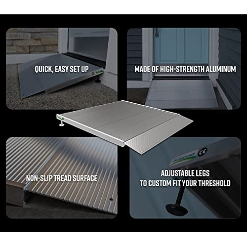 EZ-Access Transitions Aluminum Threshold Ramp with Adjustable Height up to 5-...