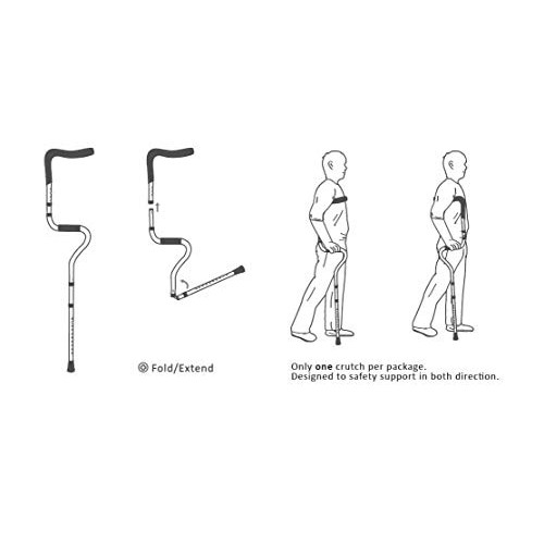 Ez2care Adjustable Folding Crutch, Metallic Grey - Universal Size 5'2" - 6'2"...